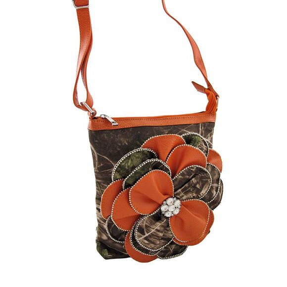 Zeckos - Forest Camouflage Cross Body Bag with Flower - Orange - Size Small - Picture 3 of 4